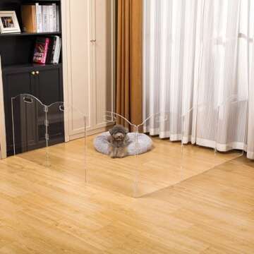 Dog Gate for The House, Clear Acrylic Pet Gate for Dogs, Freestanding Dog Gates for Doorways, Foldin...