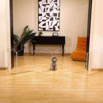 Dog Gate for The House, Clear Acrylic Pet Gate for Dogs, Freestanding Dog Gates for Doorways, Folding Free Standing Puppy Doggy Cat Fence for Inside, Dog Barriers for Home 6 Panel