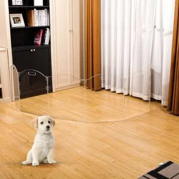Dog Gate for The House, Clear Acrylic Pet Gate for Dogs, Freestanding Dog Gates for Doorways, Folding Free Standing Puppy Doggy Cat Fence for Inside, Dog Barriers for Home 6 Panel
