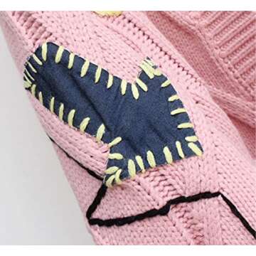Youshentin Women's Autumn Winter Long Sleeve Embroidered Cardigan V-Neck Button Knitted Cardigan Mixed Cardigan Sweater Coat 1-Pink, One Size