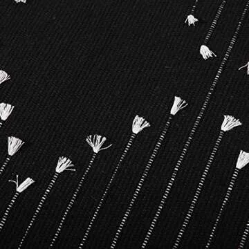 Zelaooo Boho Hand Woven Bathroom Rug Fringe Rug for Bedroom Cotton Woven Tassel Throw Rug Moroccan Accent Tribal Decorative Throw Floor Carpet,Exquisite Geometric Minimalist Style(2.0ftx3.0ft, Black)