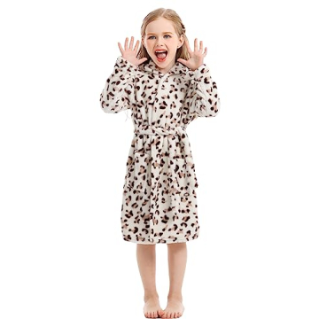 XINNE Girls Hooded Robes Flannel Boys Bathrobe Unisex Toddlers Pajamas Dressing Gown Leopard
