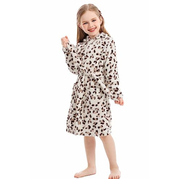 XINNE Girls Hooded Flannel Bathrobe for Toddlers