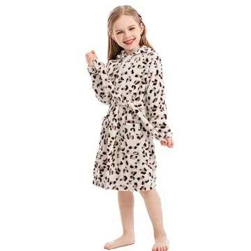 XINNE Girls Hooded Flannel Bathrobe for Toddlers