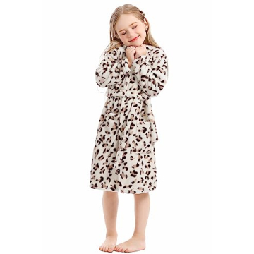 XINNE Girls Hooded Flannel Bathrobe for Toddlers