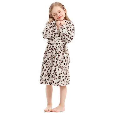 XINNE Girls Hooded Flannel Bathrobe for Toddlers