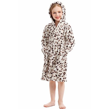 XINNE Girls Hooded Flannel Bathrobe for Toddlers