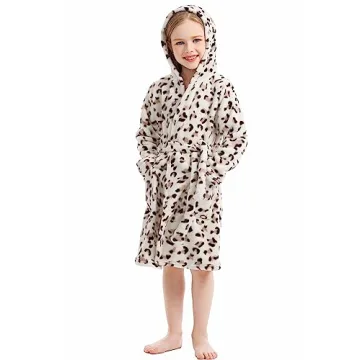 XINNE Girls Hooded Flannel Bathrobe for Toddlers