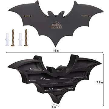 RUSTIX Black Vampire Bat Shelf - Crystal Holder for Spooky Horror Gothic Witchy Room Decor - Wall Mounted Hanging Floating Wooden Shelves for Goth Kitchen Bedroom or Bathroom