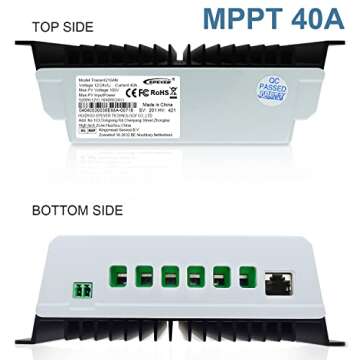 EPever MPPT Solar Charge Controller 40A 12V/24V Auto Common Negative Grounding with LCD Display Max PV 100V Solar Panel Battery Charging Regulator for Gel Flooded Sealed Lithium Battery (40A MPPT)