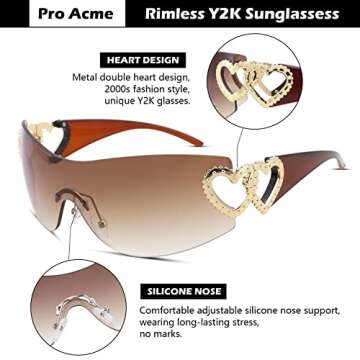 Pro Acme Y2K Rimless Sunglasses for Women Men Fashion
