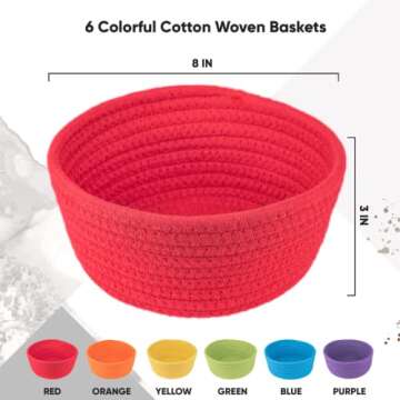 Focus Toys Basket Set – Premium Rainbow Basket Set for Kids – Woven Colored Storage Baskets for ...