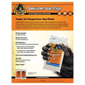 Gorilla Hot Glue Sticks, Mini Size, 4" Long x .27" Diameter, 30 Count, Clear, (Pack of 3)