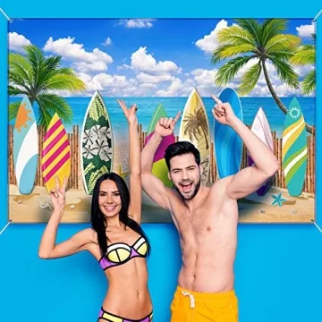 Vibrant Hawaiian Surfboard Backdrop for Celebrations