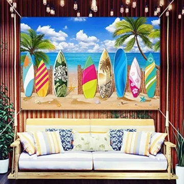 Vibrant Hawaiian Surfboard Backdrop for Celebrations
