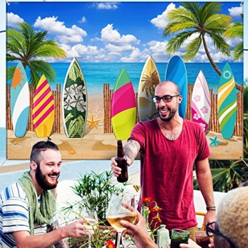 Vibrant Hawaiian Surfboard Backdrop for Celebrations