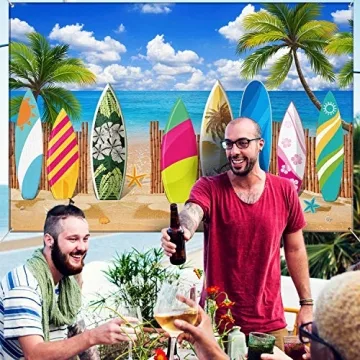 Vibrant Hawaiian Surfboard Backdrop for Celebrations