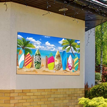 Vibrant Hawaiian Surfboard Backdrop for Celebrations