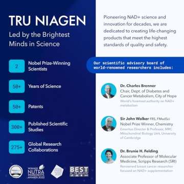 TRU NIAGEN Patented NAD+ Supplement for Anti Aging and Cell Regeneration, Niagen, 60 300 mg Servings | Supports Cellular Energy, Brain, Muscle | Nicotinamide Riboside (NR) Take 2 Daily | 1 Bottle