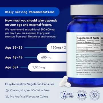 TRU NIAGEN Patented NAD+ Supplement for Anti Aging and Cell Regeneration, Niagen, 60 300 mg Servings | Supports Cellular Energy, Brain, Muscle | Nicotinamide Riboside (NR) Take 2 Daily | 1 Bottle