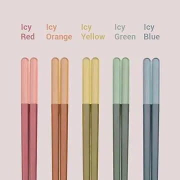 Random Mood Chopsticks Reusable Dishwasher Safe, Cooking Chopsticks, Korean Japanese Chinese Chopsticks, Fiberglass Chopsticks, Cute Chopsticks, Non-Slip, Ice Fog Multi Color, 5 Pairs, 9.5in/24cm