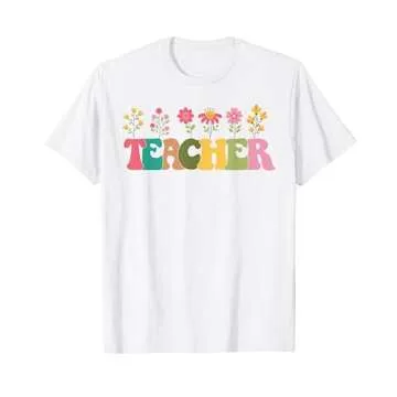 Retro Groovy Flower Teacher Men Women T-Shirt