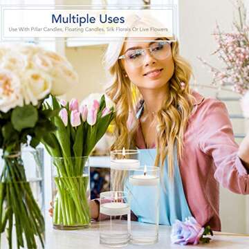 Royal Imports Glass Cylinder Flower Centerpiece Vases Set of 3 - Hurricane Candle Holder Pillar, Flo...