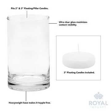 Royal Imports Glass Cylinder Flower Centerpiece Vases Set of 3 - Hurricane Candle Holder Pillar, Floating, Tealights - Use for Floral, Wedding, Home Decor, Holiday Includes 3 Floating Candles