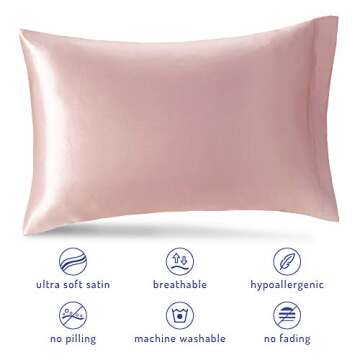 Pink Satin Pillowcase Queen Set of 2 | Blush Pillow Cases for Hair and Skin | 20 x 30 Inch–Slip Silky Comfort with Envelope Closure