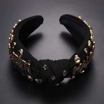 CEALXHENY Halloween Headbands for Women Halloween Accessories Embellished Rhinestone Crsytal Top Knot Headbands Halloween Costume Party Hair Accessory