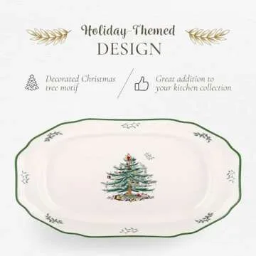 Spode Christmas Tree Sculpted Octagonal Platter - 14-Inch Holiday Serving Platter for Meats, Cheeses, and Desserts - Dishwasher and Microwave Safe Christmas Dinnerware with Iconic Tree Design