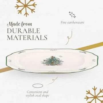 Spode Christmas Tree Sculpted Octagonal Platter - 14-Inch Holiday Serving Platter for Meats, Cheeses, and Desserts - Dishwasher and Microwave Safe Christmas Dinnerware with Iconic Tree Design