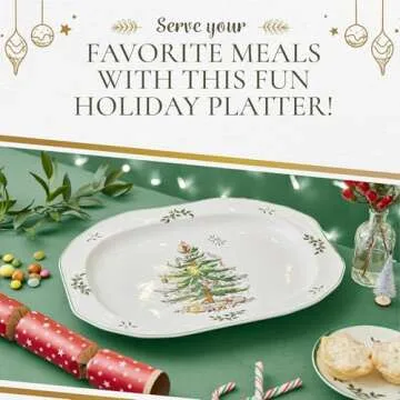 Spode Christmas Tree Sculpted Octagonal Platter - 14-Inch Holiday Serving Platter for Meats, Cheeses, and Desserts - Dishwasher and Microwave Safe Christmas Dinnerware with Iconic Tree Design