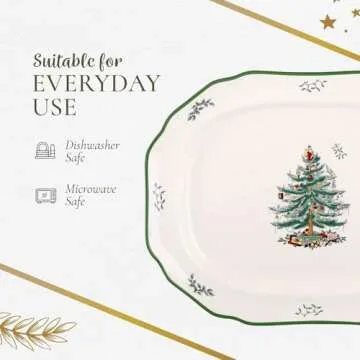 Spode Christmas Tree Sculpted Octagonal Platter - 14-Inch Holiday Serving Platter for Meats, Cheeses, and Desserts - Dishwasher and Microwave Safe Christmas Dinnerware with Iconic Tree Design