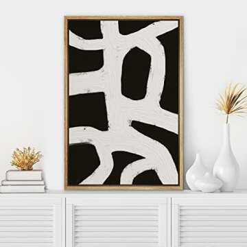 SIGNWIN Framed Canvas Print Wall Art Black Gray Geometric Loop Landscape Abstract Shapes Illustratio...