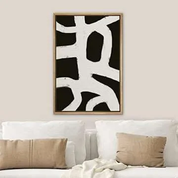 SIGNWIN Framed Canvas Print Wall Art Black Gray Geometric Loop Landscape Abstract Shapes Illustrations Modern Art Minimal Relax/Calm Duotone Dark for Living Room, Bedroom, Office - 24"x36" Natural