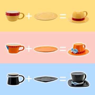 Eoilya Anime One Piece Coffee Mug Cup with Saucer Luffy Straw Hat Ceramic Tumbler Merchandise Gifts Sets for Adults Fan's Gift or Souvenir (Luffy)