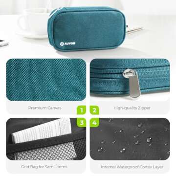 AUVON Canvas Bag Travel Pill Organizer 2 Times a Day, Large AM/PM Weekly Pill Box 7 Day Pill Case wi...