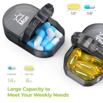 AUVON Canvas Bag Travel Pill Organizer 2 Times a Day, Large AM/PM Weekly Pill Box 7 Day Pill Case with Portable Cyan Zipper Cloth Bag for Holding Supplements, Vitamins and Fish Oils