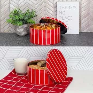 Decorae Red Striped Cookie Tins - Perfect for Gifting