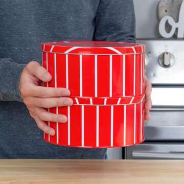 Decorae Red Striped Cookie Tins - Perfect for Gifting