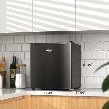 Walsh Compact Refrigerator, Single Door Mini Fridge, Energy Efficient, Adjustable Mechanical Thermostat with Chiller, Reversible Doors and Leveling Front Legs, 1.7 Cu Ft., Black