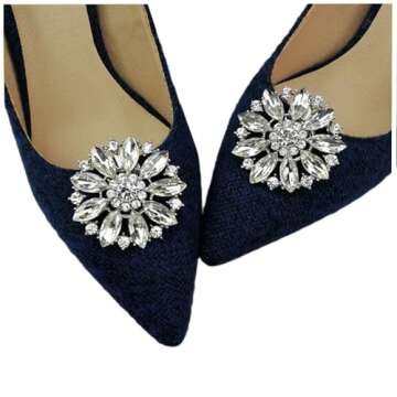 Ruihfas 2Pcs Elegant Crystal Shoe Clips Decorative Rhinestone Flower Clutch Dress Hat Shoes Decorati...