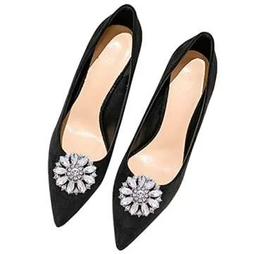 Ruihfas 2Pcs Elegant Crystal Shoe Clips Decorative Rhinestone Flower Clutch Dress Hat Shoes Decoration for Wedding Party