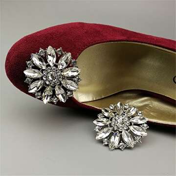 Ruihfas 2Pcs Elegant Crystal Shoe Clips Decorative Rhinestone Flower Clutch Dress Hat Shoes Decoration for Wedding Party