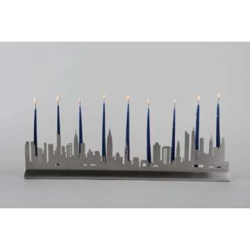 Manhattan Chanukah Menorah New York City Skyline by Valerie Atkisson, Brushed Steel
