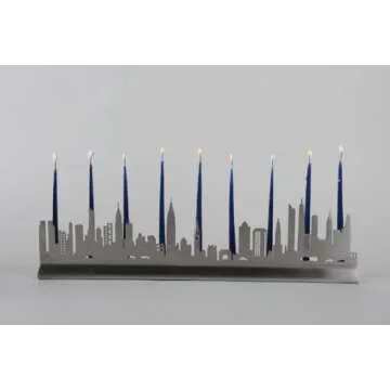 Manhattan Chanukah Menorah New York City Skyline by Valerie Atkisson, Brushed Steel