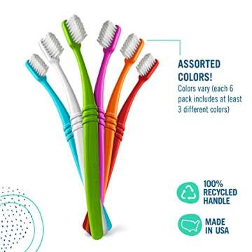 Preserve Eco Friendly Adult Toothbrushes, Made in The USA from Recycled Plastic, Lightweight Package, Ultra Soft Bristles, Colors Vary, 6 Pack