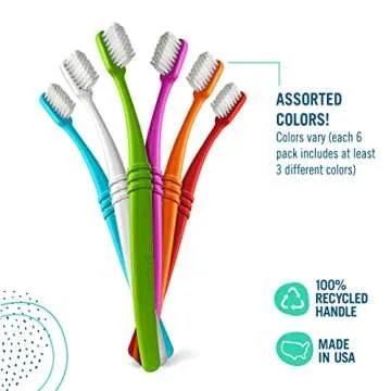 Preserve Eco Friendly Adult Toothbrushes, Made in The USA from Recycled Plastic, Lightweight Package, Ultra Soft Bristles, Colors Vary, 6 Pack