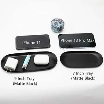 Fermus Stainless Steel Decorative Tray, Set of 2, 9 Inch Long, Jewelry Dish Cosmetics Organizer Bathroom Clutter Serving Platter Small Storage Tray, Oval (Matte Black)